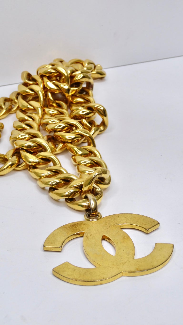 Chanel Vintage Chanel Gold Tone Chain Belt With CC Logo Medallion
