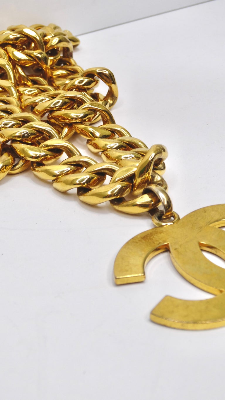 Women's or Men's Chanel 1992 Large Gold Logo Belt/Necklace For Sale