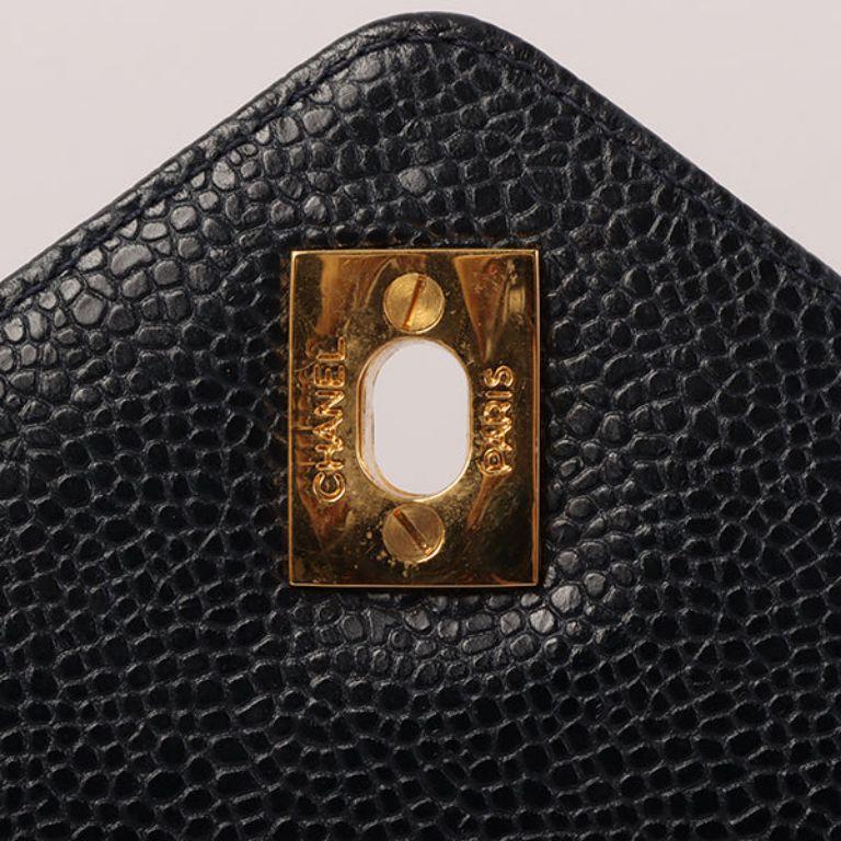 Chanel 1992 Made Caviar Skin Chevron Stitch Turn-Lock Fringe Bijoux Chain Bag 11