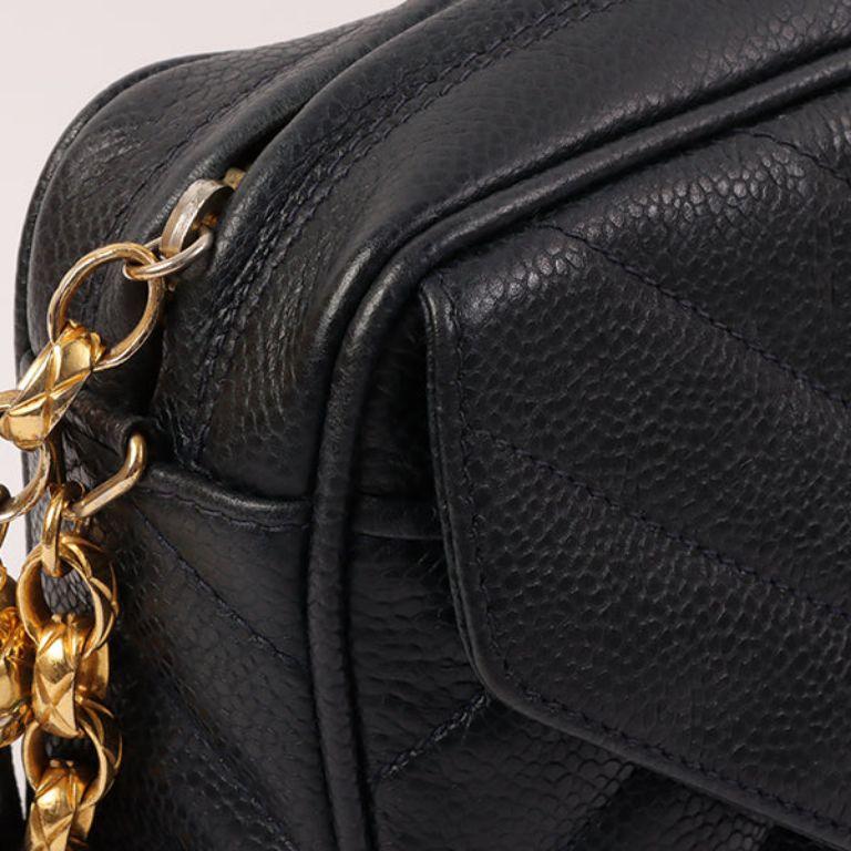 Chanel 1992 Made Caviar Skin Chevron Stitch Turn-Lock Fringe Bijoux Chain Bag 13