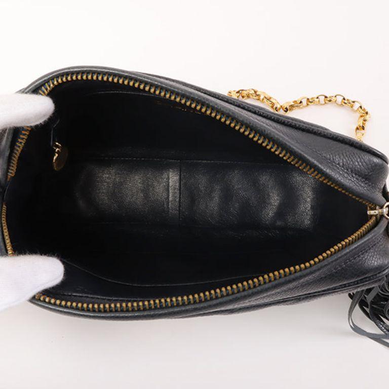 Chanel 1992 Made Caviar Skin Chevron Stitch Turn-Lock Fringe Bijoux Chain Bag 2
