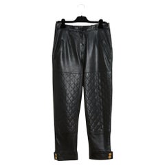 Chanel 1992 Pantalon Cuir matelasse FR40 Iconic Quilted Black Leather Pants US29