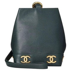 Chanel 1992 Rare Green Caviar Leather Bucket Bag