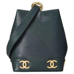 Chanel 1992 Rare Green Caviar Leather Bucket Bag