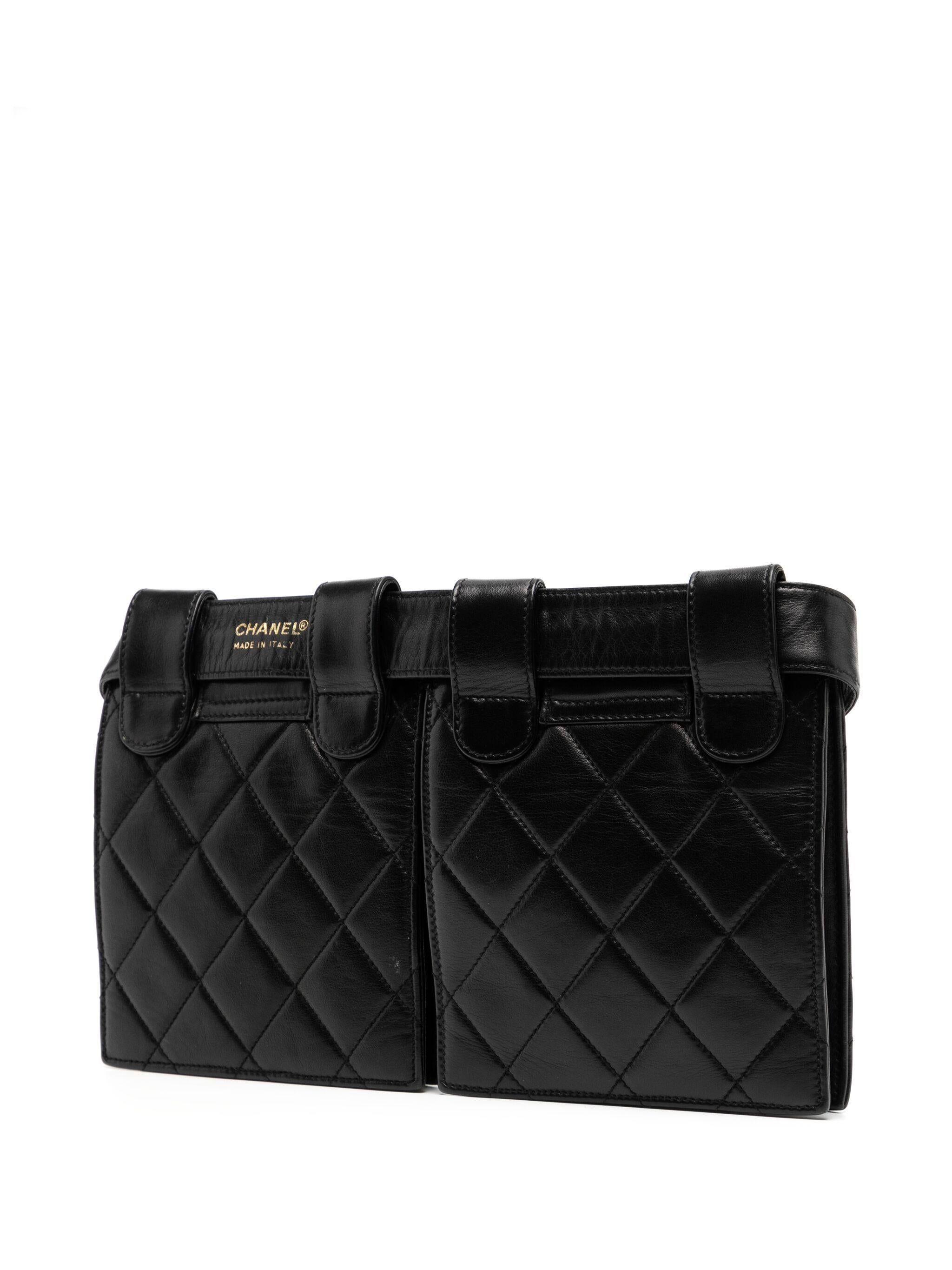 Chanel 1992 Rare Vintage Dual Twin Quilted Caviar Pouch Waist Fanny Belt Bag For Sale 1