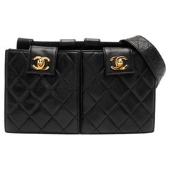 Chanel 1992 Rare Vintage Dual Twin Quilted Caviar Pouch Waist Fanny Belt Bag