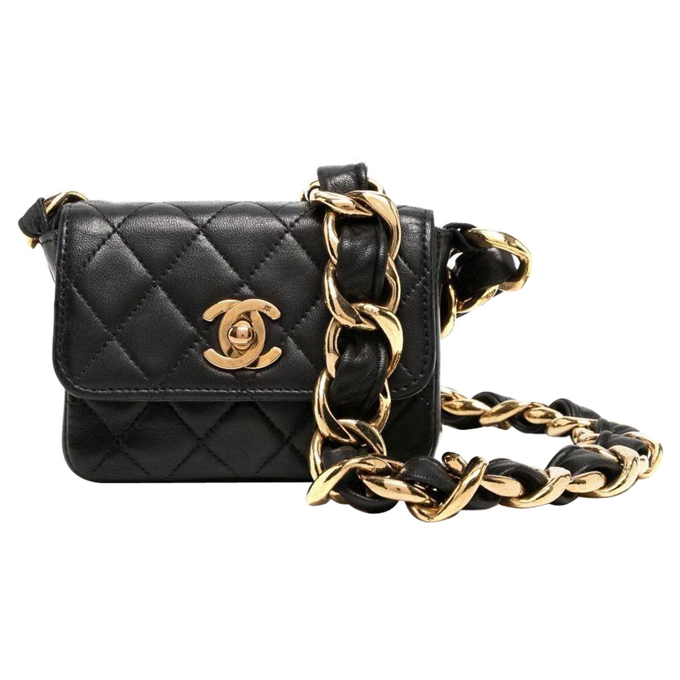 Chanel 1992 Pasarela Crossbody CC Cadena Gruesa Micro Mini Bolso Clásico Solapa Negro
