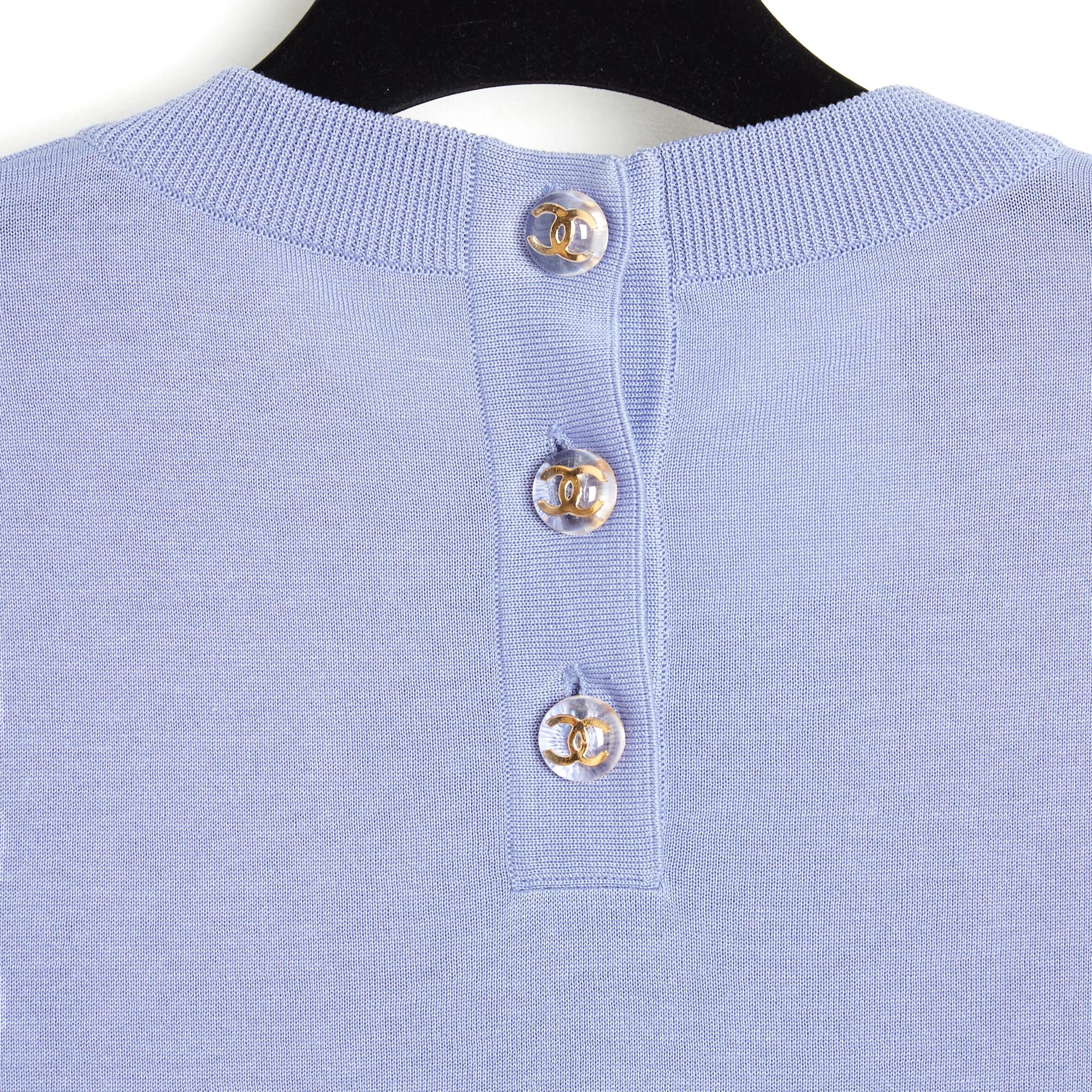 Chanel 1992 Tee shirt Parme FR40 Mauve Cotton Knit CC buttons Top UK12 US10 For Sale 1