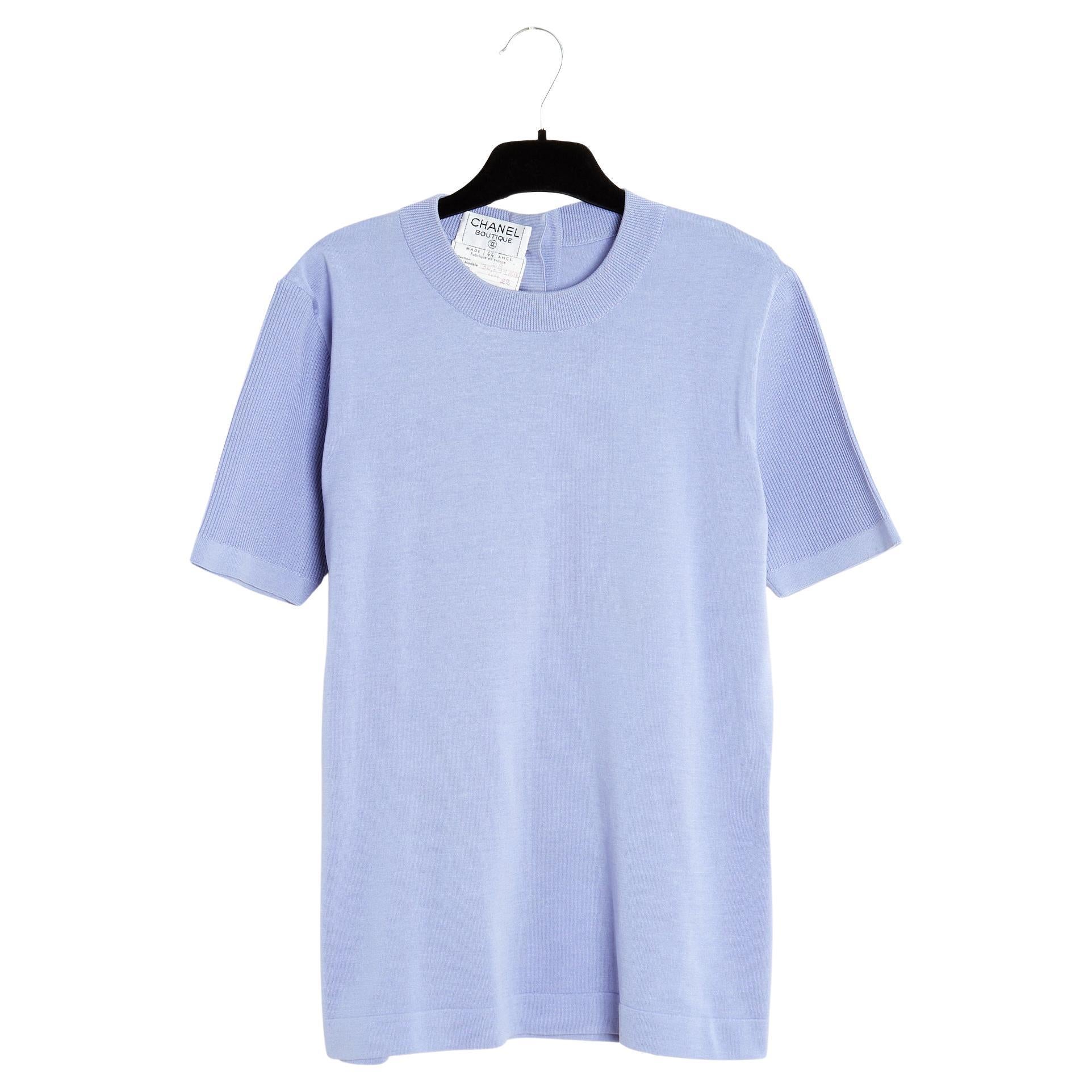 Chanel 1992 Tee shirt Parme FR40 Mauve Cotton Knit CC buttons Top UK12 US10 For Sale