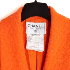 Chanel 1992 Veste FR42 Orange Wool Boucle Double Breasted CC Jacket UK14 US12