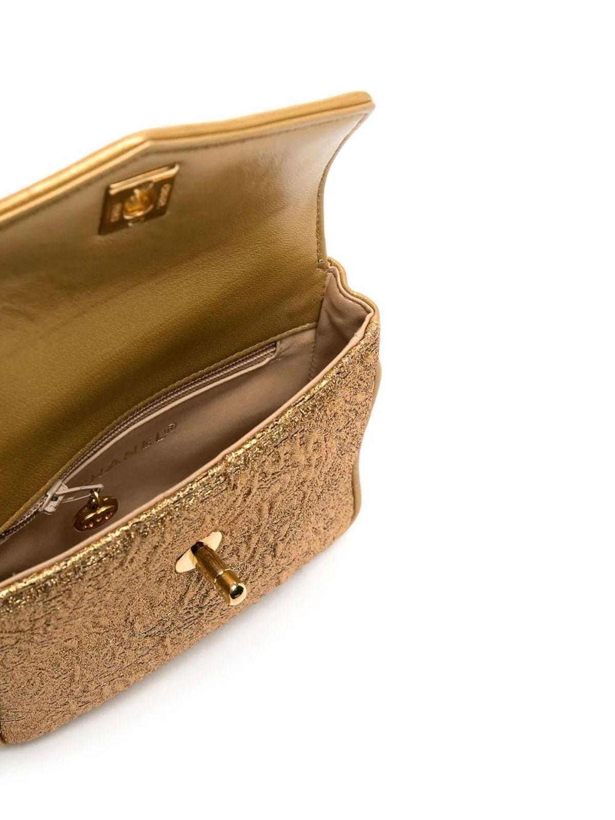 Riñonera Chanel 1992 Vintage Acolchada Brocado Metálico Oro en venta 2