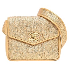 Chanel 1992 Vintage Quilted Gold Metallic Brocade Waist Belt Bag