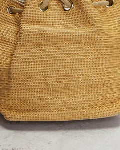 Chanel 1992 Vintage Raffia Straw Jute Gold CC Balls Drawstring Bucket Bag