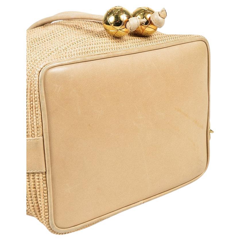Chanel 1992 Vintage Raffia Straw Jute Gold CC Balls Drawstring Bucket Bag 2