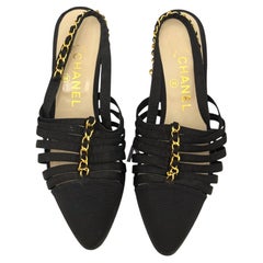 Chanel 1993 24k gold plated chain black heels shoes