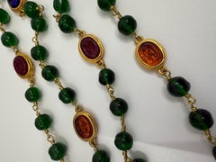 Chanel 1993 93A Green Gripoix Multicolor CC Stamp Long necklace