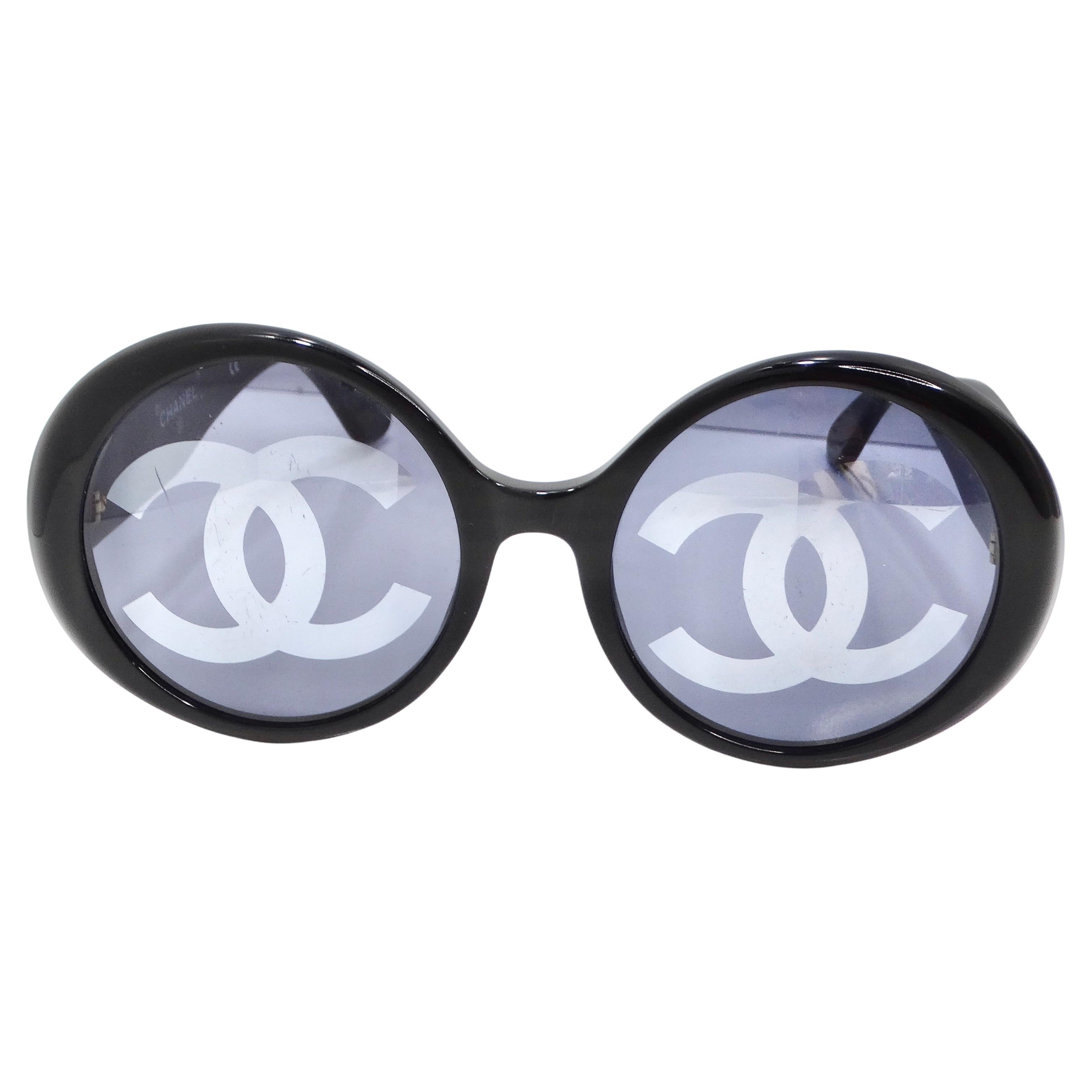 Chanel 1993 Black CC Logo Round Lens Sunglasses For Sale