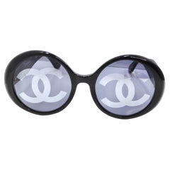 Used Chanel 1993 Black CC Logo Round Lens Sunglasses