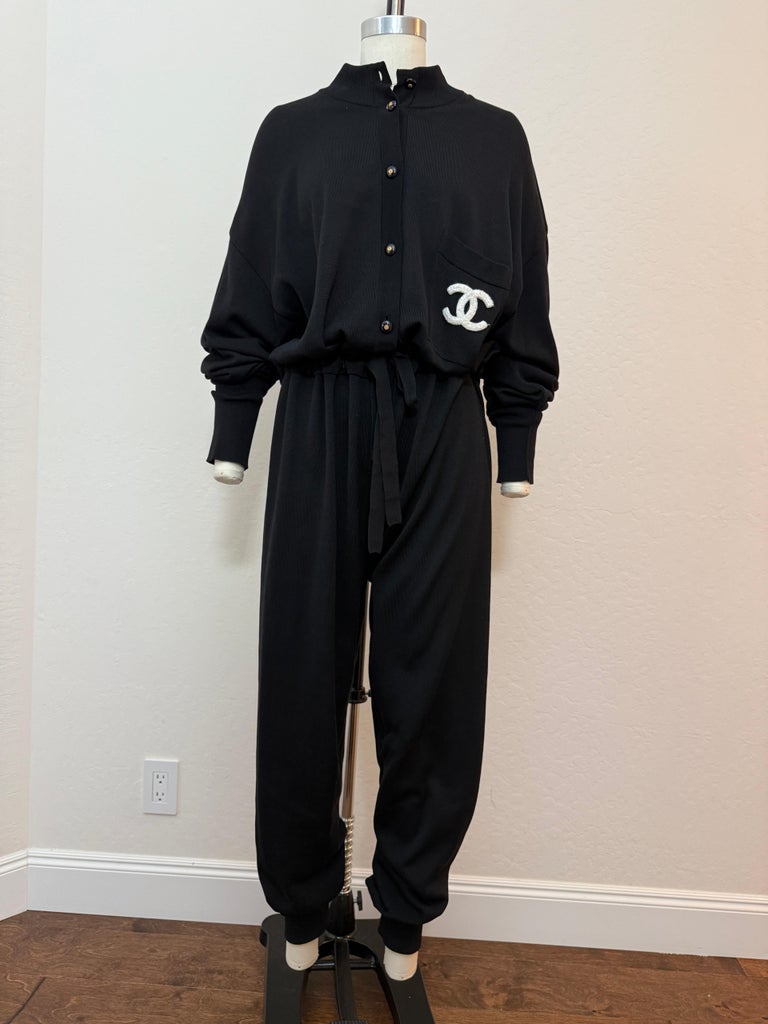 Chanel 1993 Black Jumpsuit with Logo Detail — Size 44 at 1stDibs