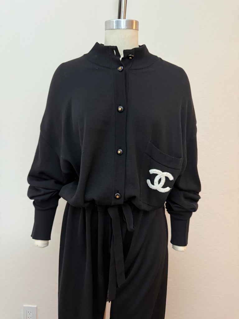 Chanel 1993 Black Jumpsuit with Logo Detail — Size 44 at 1stDibs