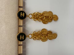 Chanel 1993 Gold Coin Tassel CC Green Gripoix Earrings