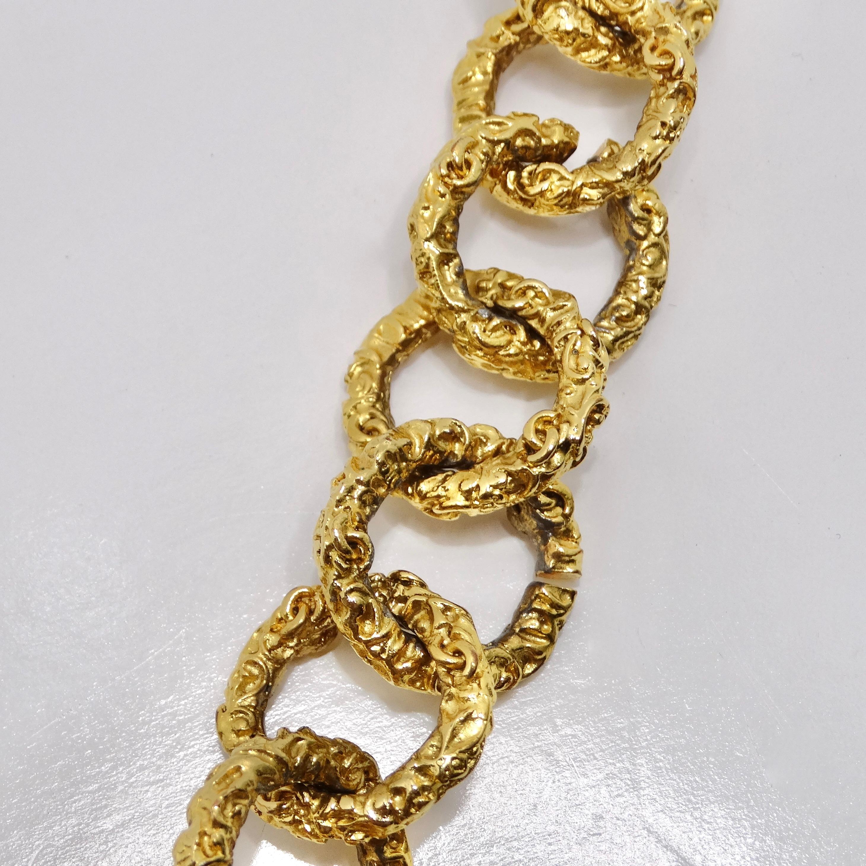 Women's or Men's Chanel 1993 Gold Tone Black CC Medallion Florentine Necklace For Sale