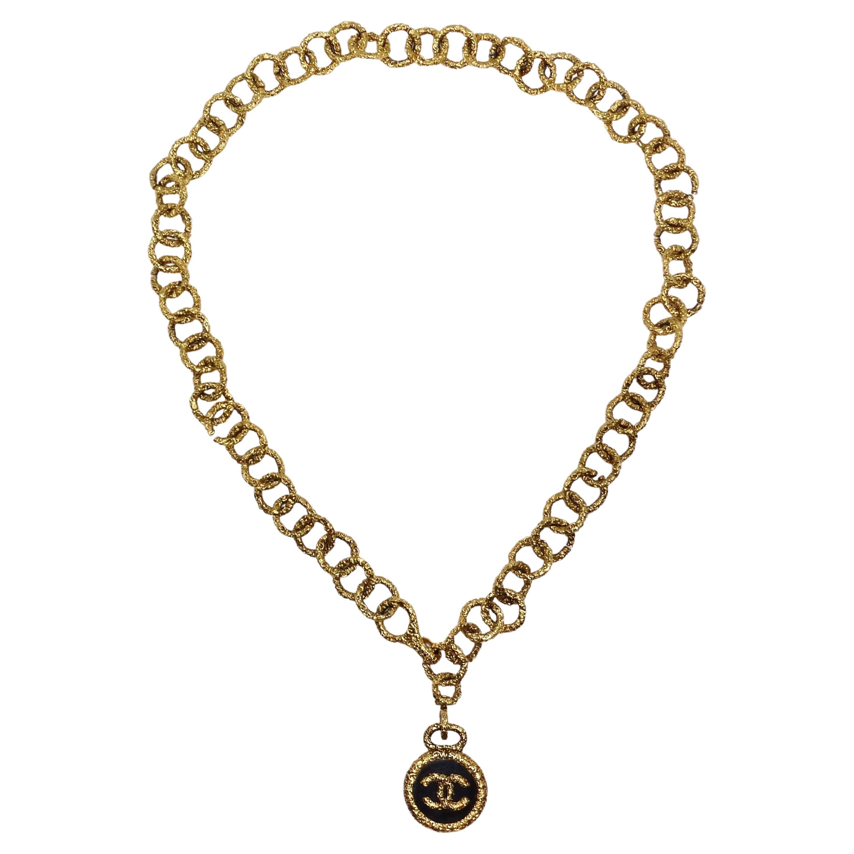 Chanel 1993 Gold Tone Black CC Medallion Florentine Necklace For Sale