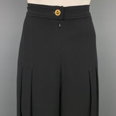 CHANEL 1993 Size 10 Black Silk Wide Leg Pleated Dress Pants