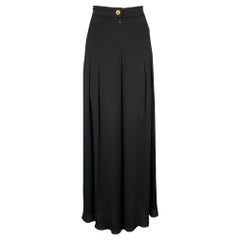 CHANEL 1993 Size 10 Black Silk Wide Leg Pleated Dress Pants