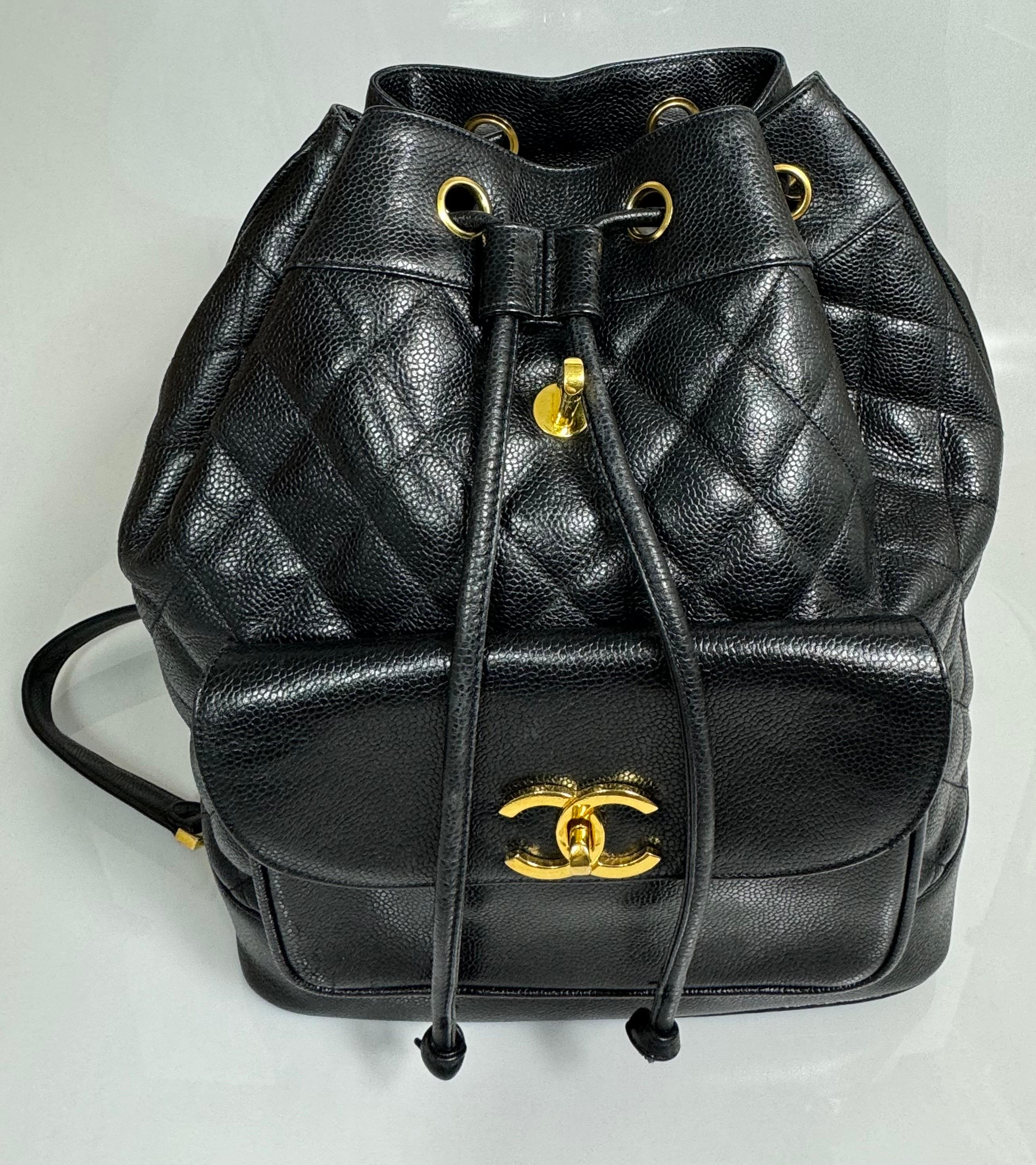 Chanel 1993 Vintage Black Caviar Large Duma Backpack - GHW For Sale 2