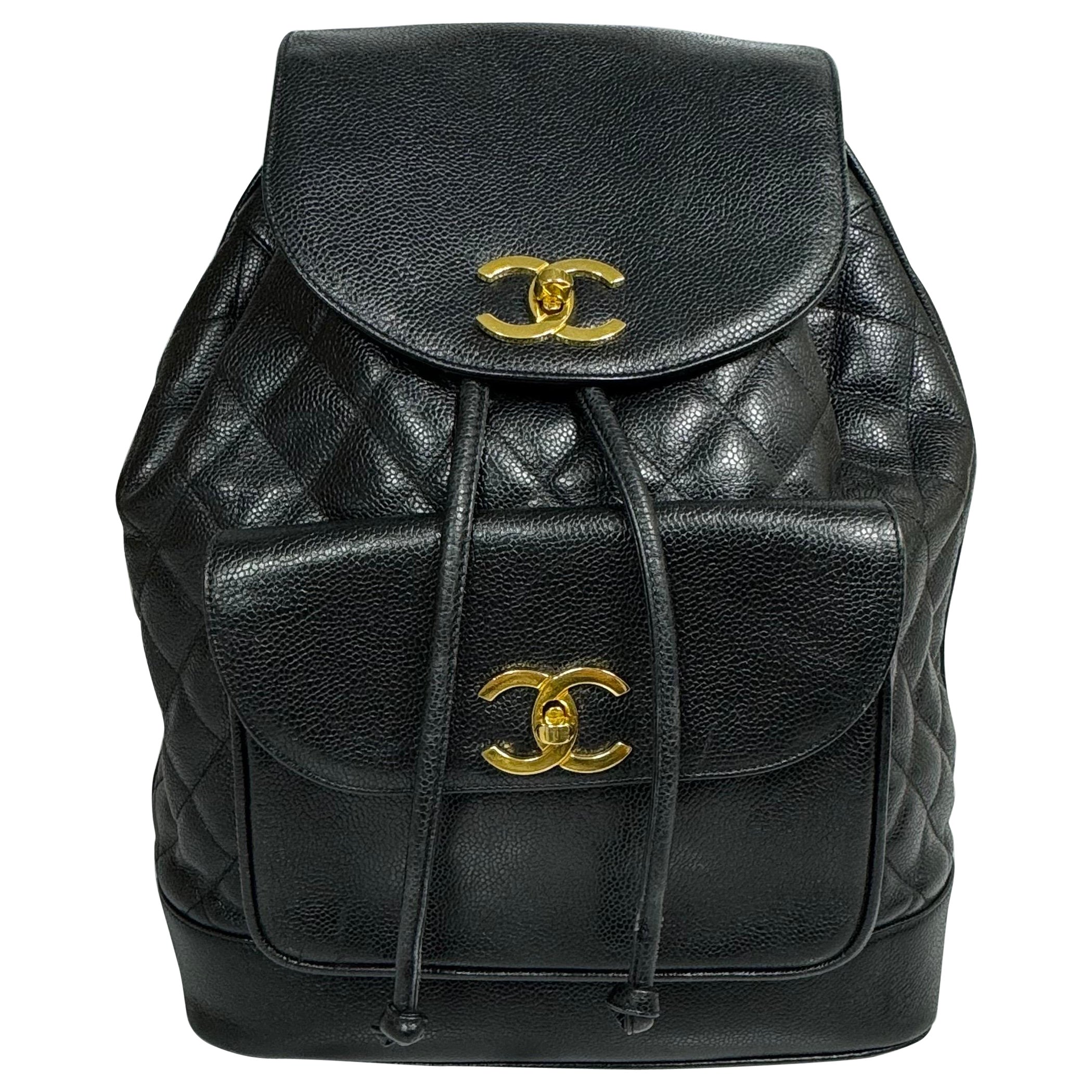 Chanel 1993 Vintage Black Caviar Large Duma Backpack - GHW