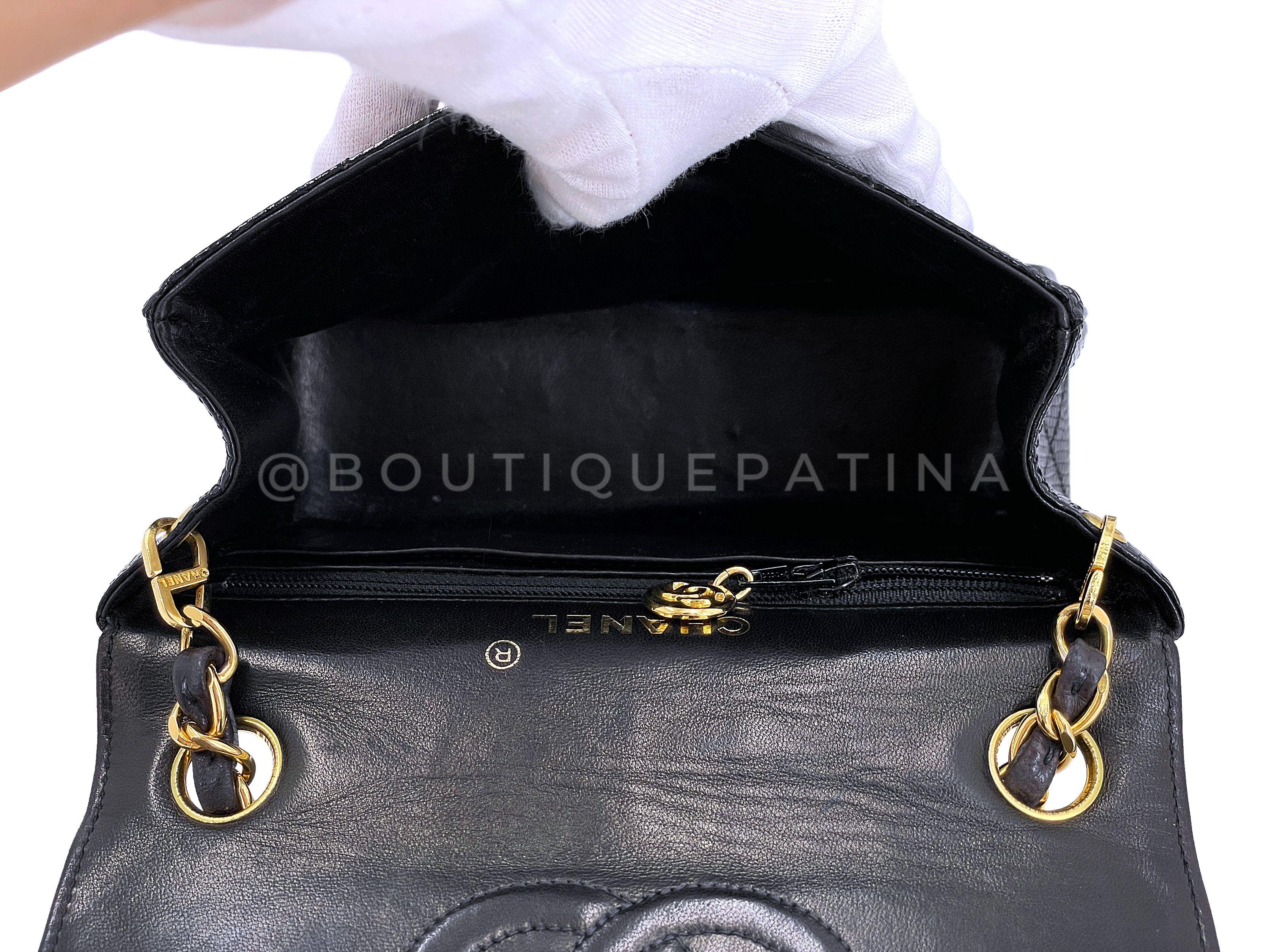 Chanel 1993 Vintage Black Lizard Square Mini Flap Bag 24k GHW 67241 For Sale 6