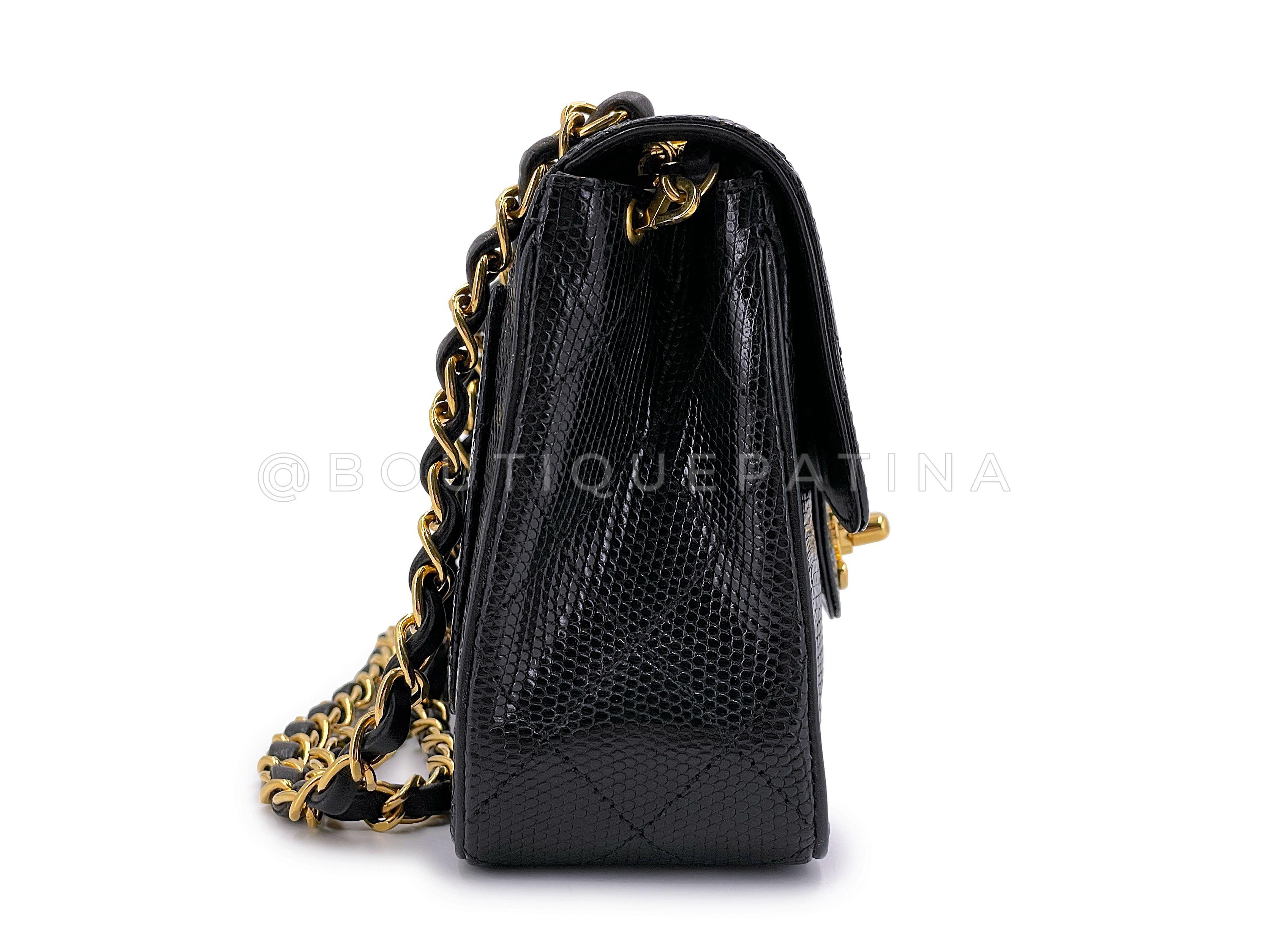 Women's Chanel 1993 Vintage Black Lizard Square Mini Flap Bag 24k GHW 67241 For Sale