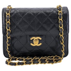 Chanel 1993 Vintage Black Lizard Square Mini Flap Bag 24k GHW 67241