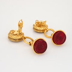 Chanel 1993 Vintage Earrings Long 2.5" Drops CC Logo Cherry Glass Autumn