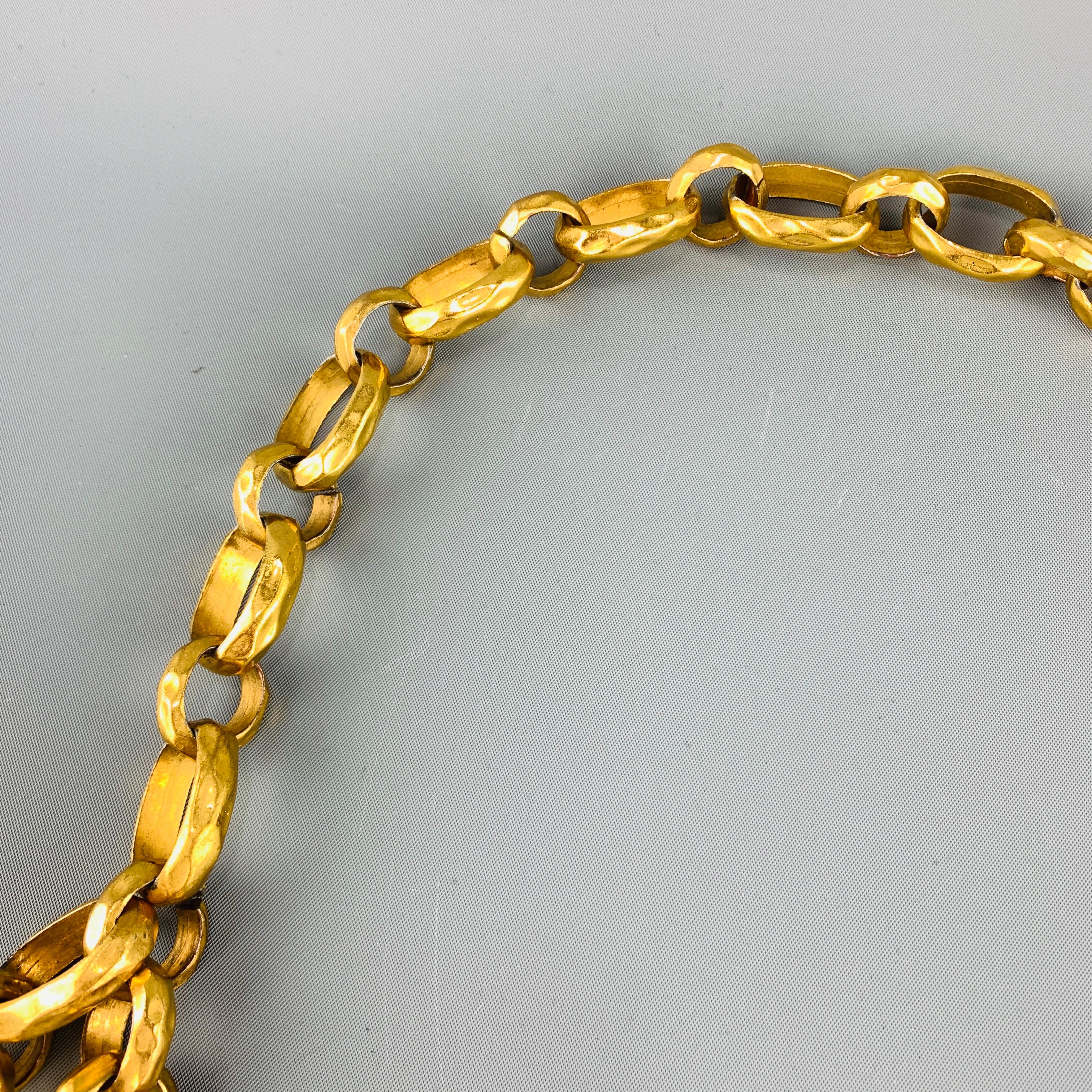 CHANEL 1993 Vintage Gold Tone Hammered Metal Chain Letters Necklace Belt 4
