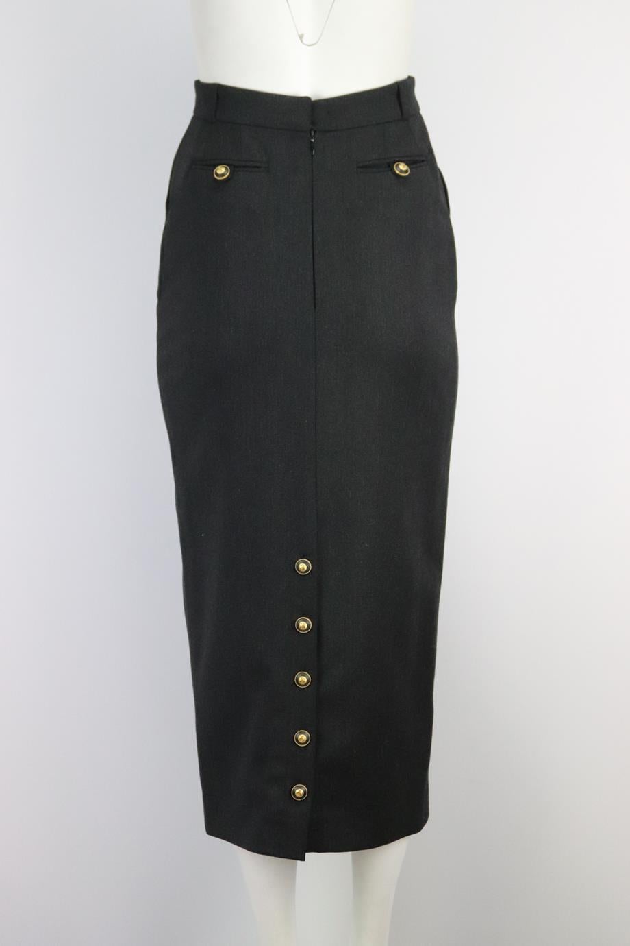 Nero Chanel 1993 Gonna midi vintage in lana elasticizzata FR 36 UK 8