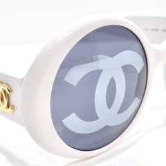 Chanel 1993 White CC Logo Round Lens Sunglasses