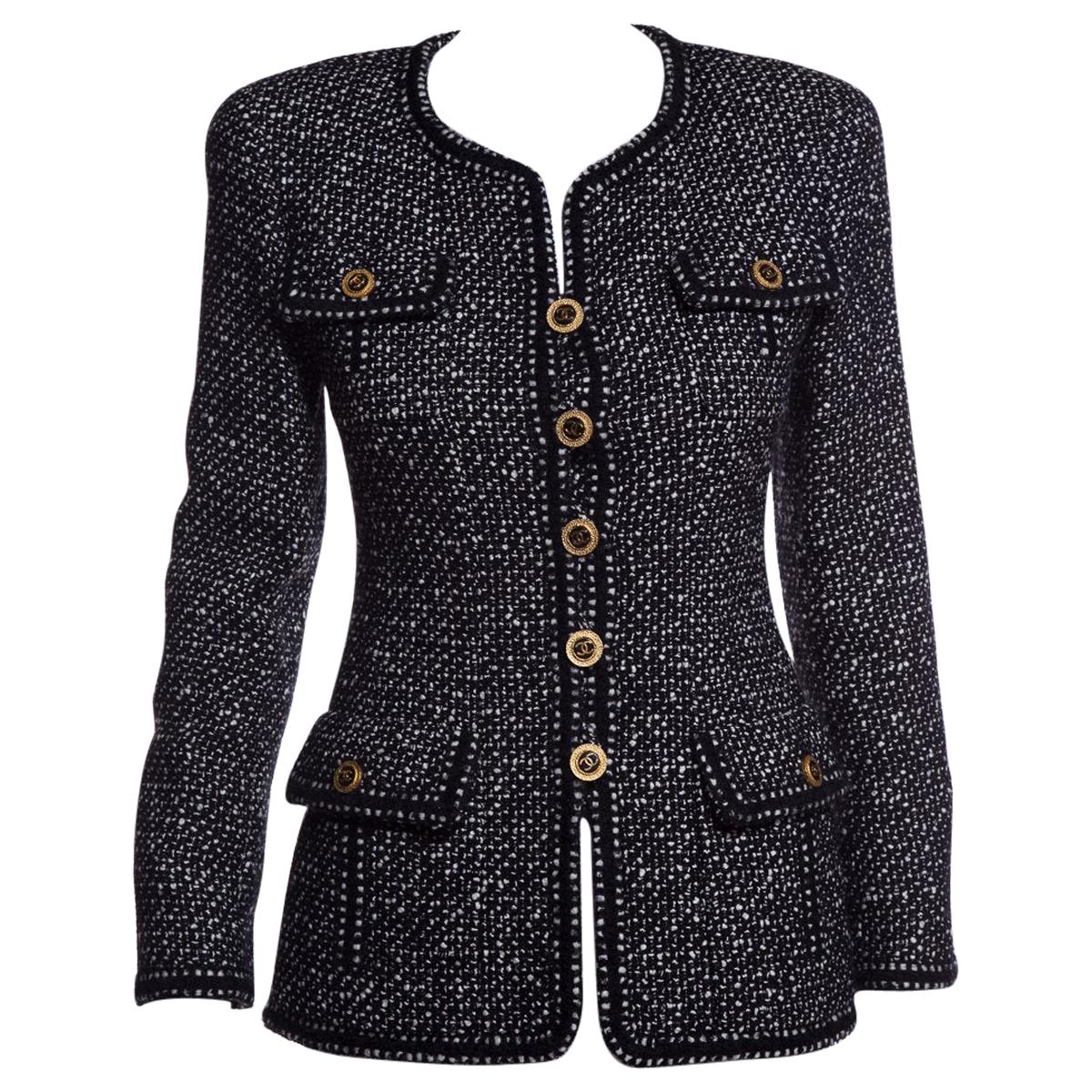 CHANEL 1993s Black & White Tweed Jacket SZ 38 For Sale