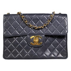 Chanel 1994-96 Vintage Navy Leather Matrasse Quilted Chain Bag