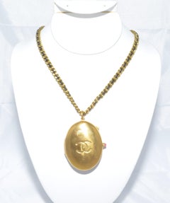 Chanel 1994 A CC Chain & Leather Locket Necklace