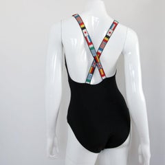 CHANEL 1994 Black International Flaggs CC Logo Swimsuit by Karl Lagerfeld