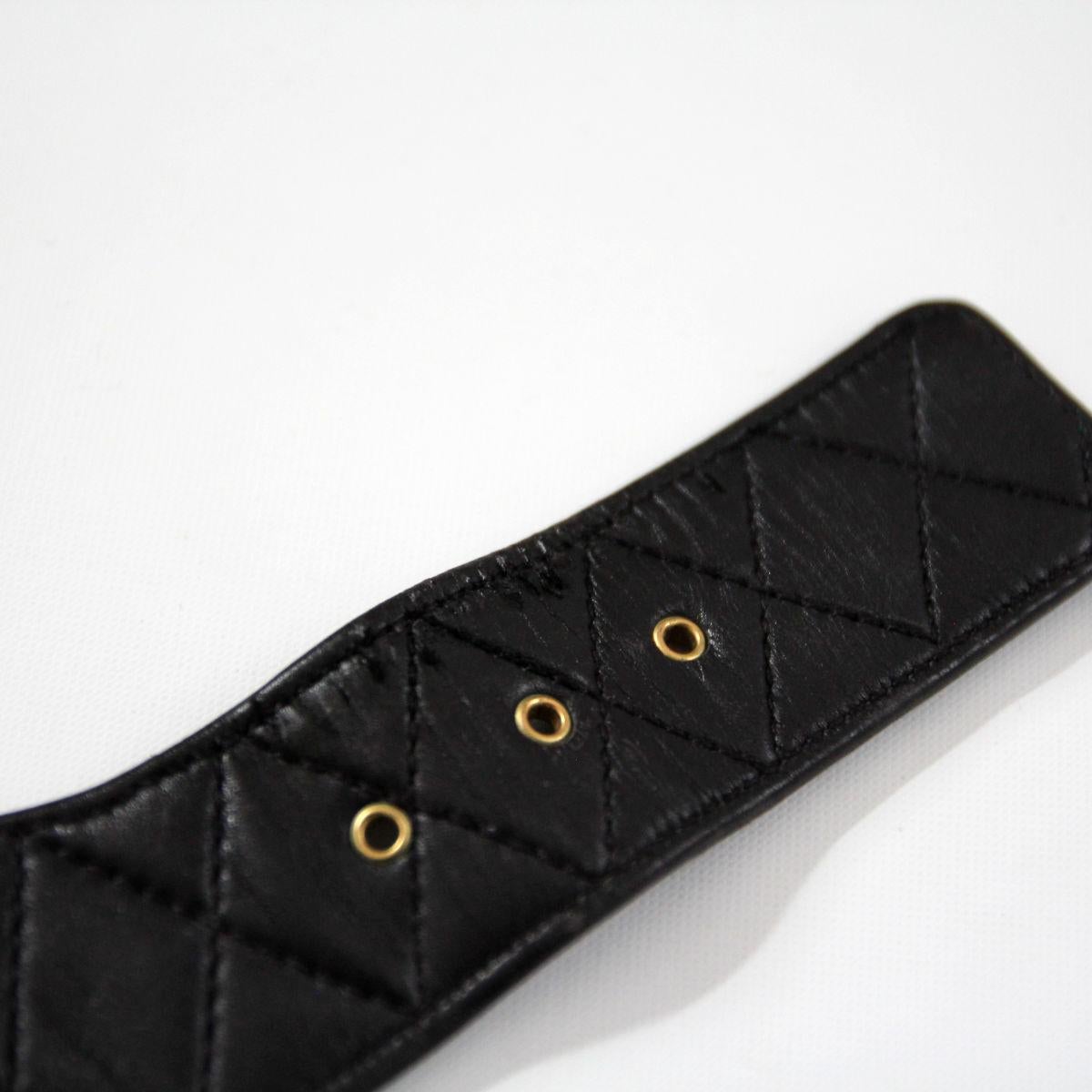CHANEL 1994 Black Wide Diamond Stitching Leather Corset Belt by Karl Lagerfeld 5