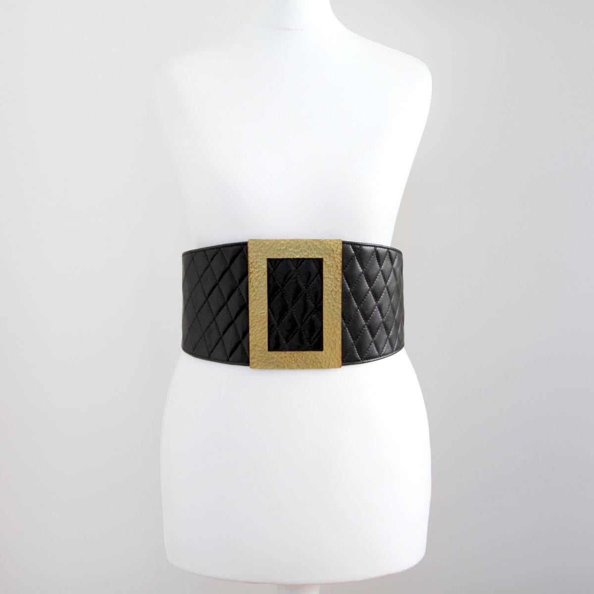 CHANEL 
 
1994. Iconic wide corset belt with diamond stitching from Chanel by Karl Lagerfeld. Buckle closure on the back. 

Buy Now Or Cry Later!
Get the Chanel supermodel look of the 90s.
 
The belt is in good condition (see photos). Minimal wear