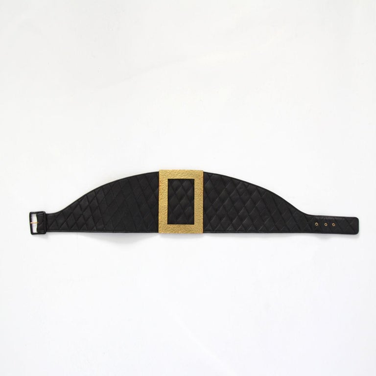 CHANEL 1994 Black Wide Diamond Stitching Leather Corset Belt by Karl Lagerfeld For Sale 2