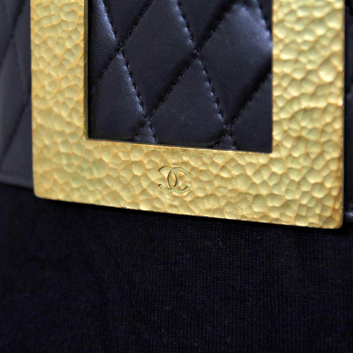 CHANEL 1994 Black Wide Diamond Stitching Leather Corset Belt by Karl Lagerfeld 2