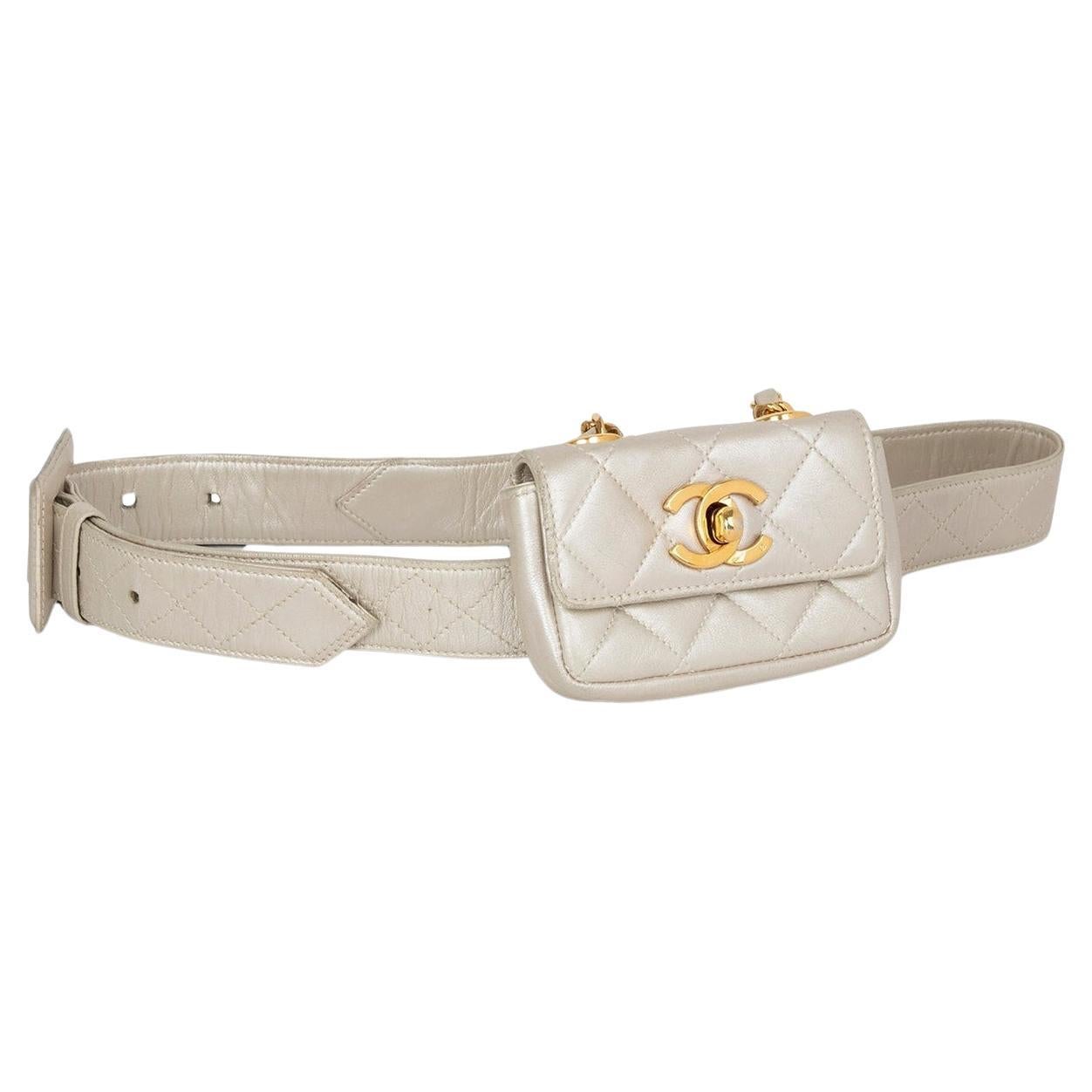 Chanel 1994 CC Mini Champagne Gold Waist Mini Classic Flap Belt Bum Bag  For Sale