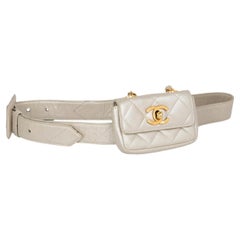 Used Chanel 1994 CC Mini Champagne Gold Waist Mini Classic Flap Belt Bum Bag 