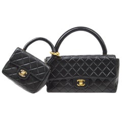 Chanel 1994 Classic Flap Handbag Set in Black Lambskin