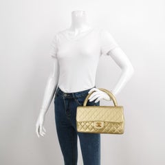 Chanel 1994 Classic Flap Kelly Top Handle Bag Medium Gold Lambskin Leather